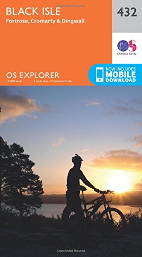 OS Explorer Map 432, Black Isle, showing a cyclist at sunset.