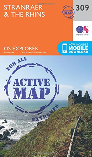 Outdoor map cover showing coastline, ruins, and text “Stranraer & The Rhins.”