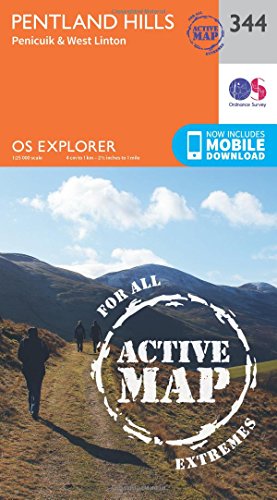 Outdoor map of the Pentland Hills with hikers on a trail.