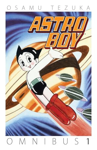 Astro Boy flying in space in front of Saturn on the book cover.