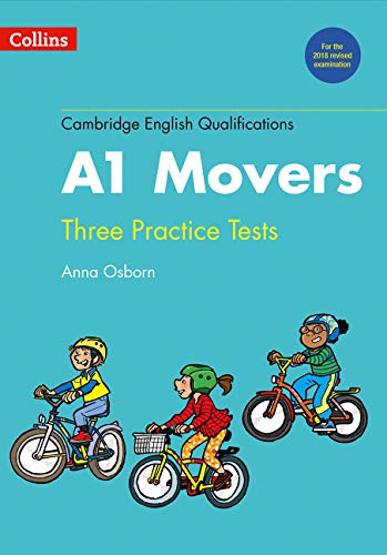 Book cover: “A1 Movers” practice tests with children on bicycles.