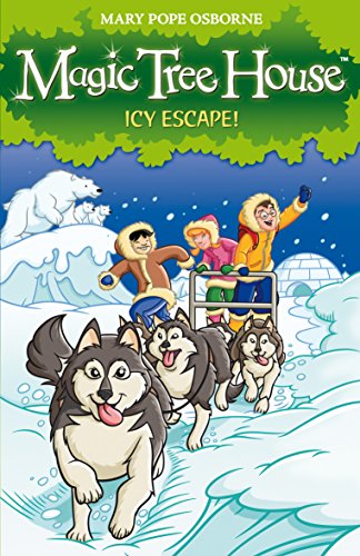 Book cover: children, dogsled, polar bear, and snowy arctic landscape.