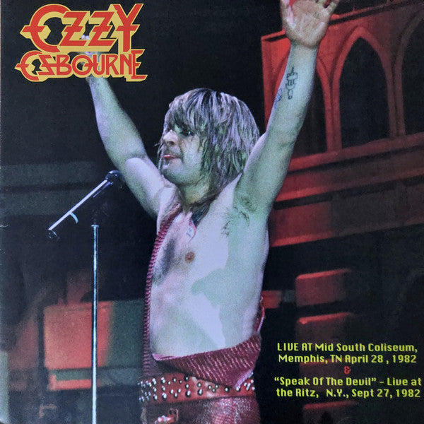 Ozzy Osbourne onstage with arms raised, album cover for a live vinyl record.