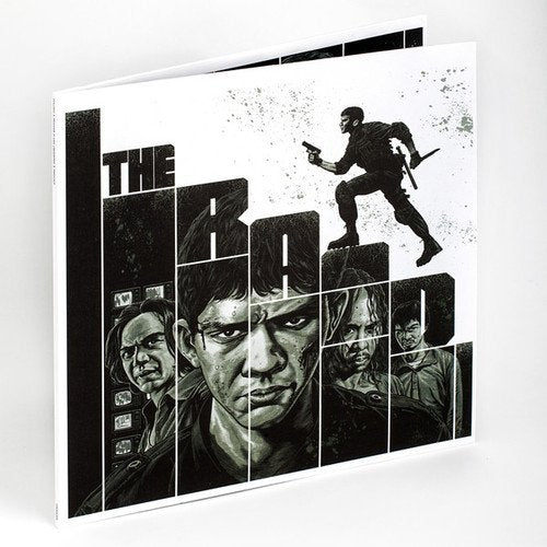 Black and white vinyl record cover for "The Raid" film score.