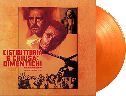"Orange vinyl album cover with red text and collage of film images."