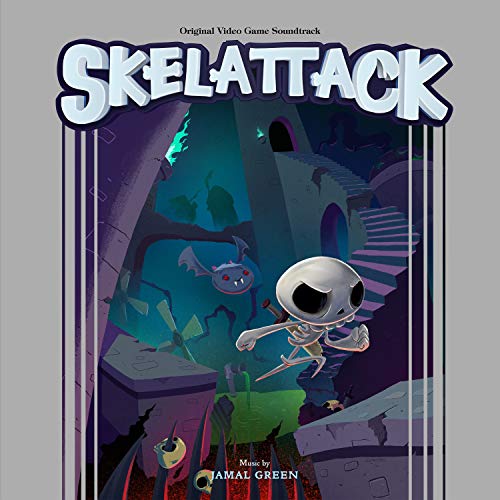 “Skelattack” vinyl soundtrack cover featuring a small skeleton character in a purple castle.