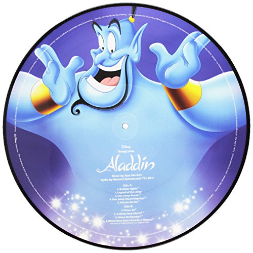Vinyl record featuring Genie from Disney’s Aladdin, with song list details.