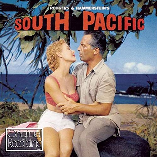 CD cover for "South Pacific" soundtrack featuring a couple by the sea.