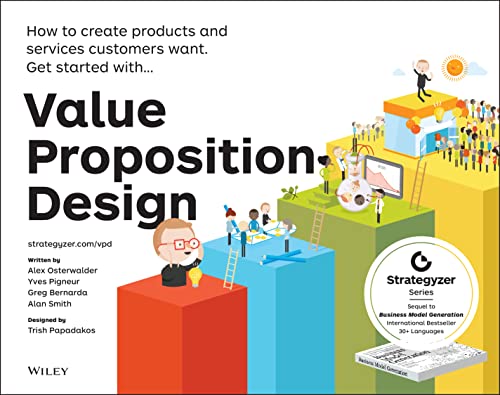 Book cover for Value Proposition Design featuring cartoon figures on colorful tiered platforms.
