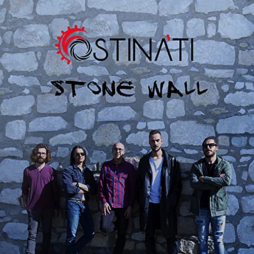 CD cover for Ostinati’s “Stone Wall” featuring a band in front of a wall.