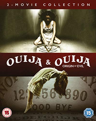 Blu-ray cover for horror films "Ouija" and "Ouija: Origin of Evil", featuring a girl.