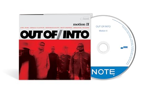 CD case and disc for āMotion IIā by Out Of/Into, featuring musicians.