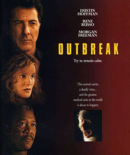 Movie poster for "Outbreak" featuring actors and a distressed monkey.