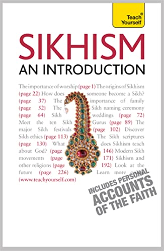Book cover: “Sikhism - An Introduction” with a jeweled dagger image.