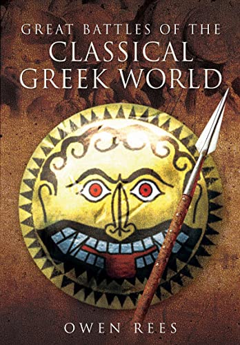 Book cover depicting a Greek shield with a face and spear.