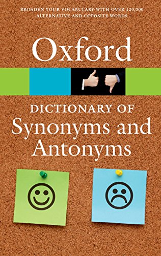 Oxford Dictionary of Synonyms and Antonyms book cover with thumbs and faces.