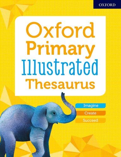 Cover of Oxford Primary Illustrated Thesaurus with a blue elephant on a yellow background.