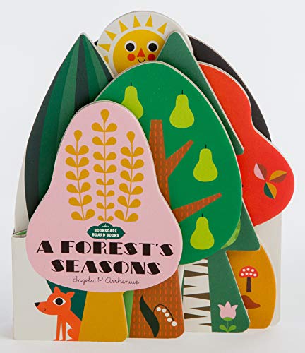Shaped board book depicting a colorful forest scene with sun and fox.