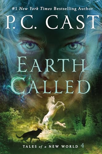 Book cover: woman’s face with a horse and wolf in a forest.