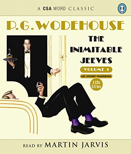 Audiobook cover for "The Inimitable Jeeves" featuring illustrated man and butler.