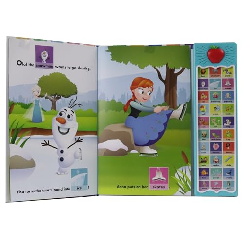 Open sound book featuring Disney’s Frozen characters, Anna and Olaf, skating.