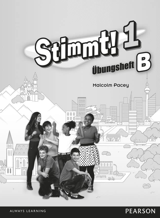 Black and white workbook cover with city skyline and diverse students.