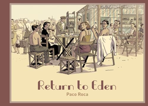 Vintage-style illustration of people at a beachside cafe, book cover.