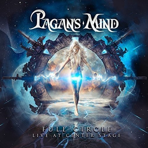 Full Circle" album cover by Pagan's Mind, featuring a woman in a glowing portal.