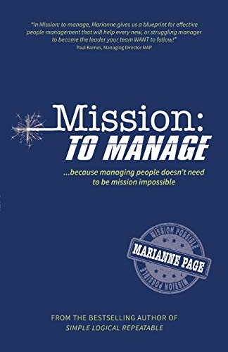 Book cover: "Mission: To Manage" by Marianne Page, dark blue background.