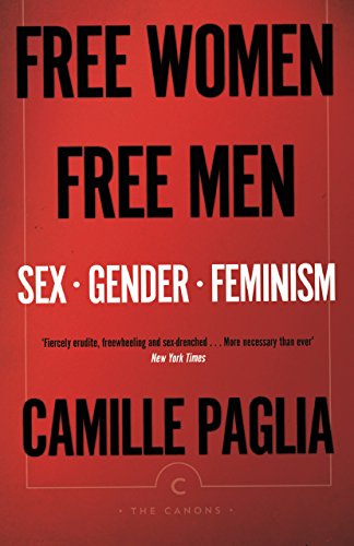 Book cover: "Free Women, Free Men" by Camille Paglia, red background.
