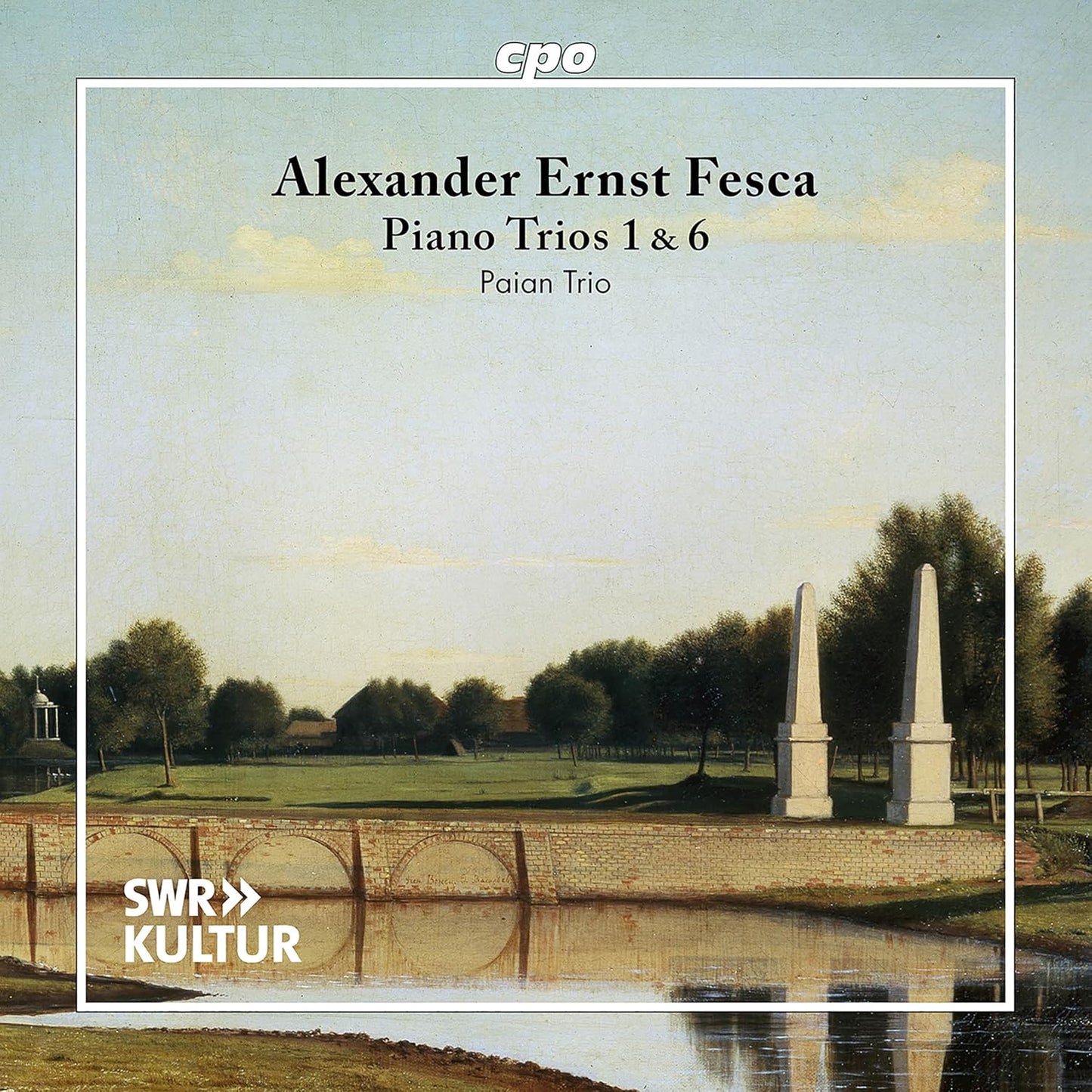 CD cover for Fesca piano trios featuring a landscape painting and bridge.