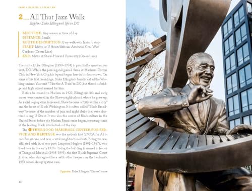 Book page showing a bronze statue of Duke Ellington at the Smithsonian.
