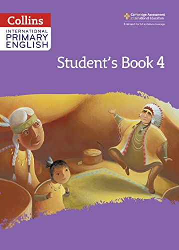 Collins International Primary English Student's Book 4 with an illustration of three Indigenous people.