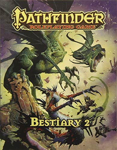 Pathfinder Bestiary 2 cover featuring a green dragon and smaller creatures.