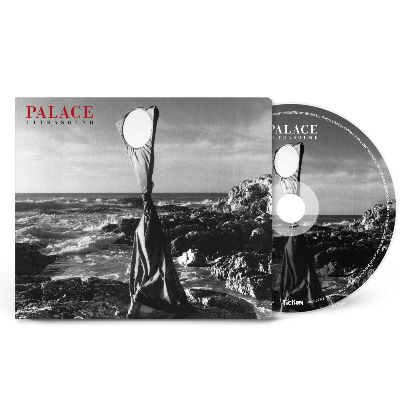 CD case for Palace’s “Ultrasound” album, black and white coastal imagery.