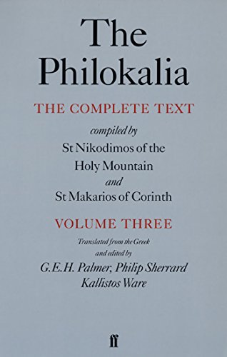 Book cover: "The Philokalia Volume Three" with red and black text.