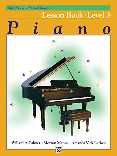 Cover of Alfred's Basic Piano Library Lesson Book 3 featuring a grand piano.