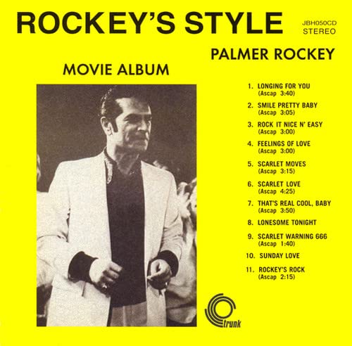 Yellow album cover featuring Palmer Rockey in a white suit, tracklist included.