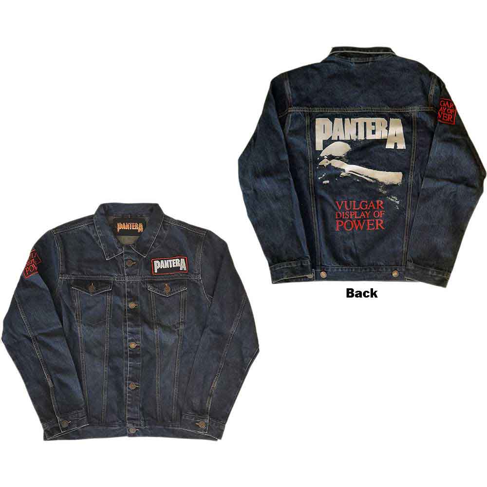 Denim jacket with Pantera's "Vulgar Display of Power" album art on back & sleeves.