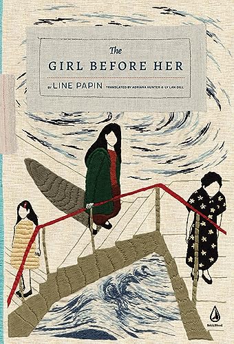 Book cover: "The Girl Before Her" with illustration of women on a bridge.