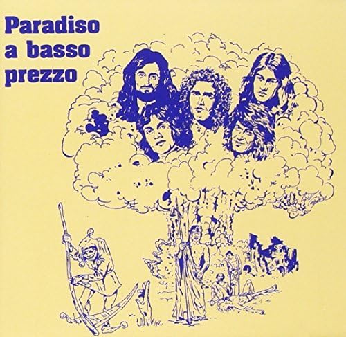 Album cover for "Paradiso A Basso Prezzo" featuring a band portrait in blue.