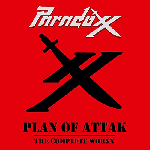 Red album cover for Paradoxx’s “Plan Of Attak” with crossed swords.