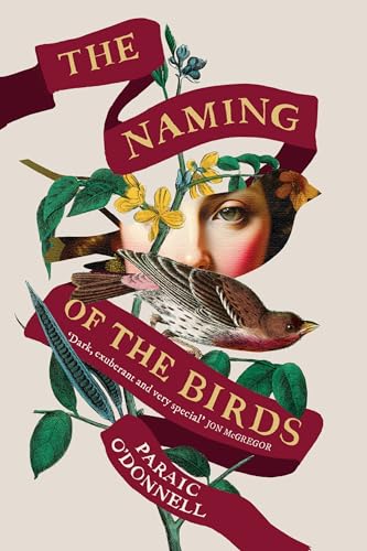 Book cover: woman’s face with birds and floral botanical illustrations.