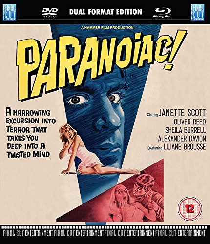 Paranoiac" Blu-ray cover with distressed art, a woman, and intense eyes.