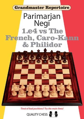 Chess book cover featuring a chessboard and the title "1.e4 vs The French & Philidor".