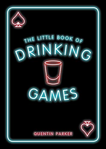 Book cover with neon text and card suit graphics, titled “Drinking Games.”