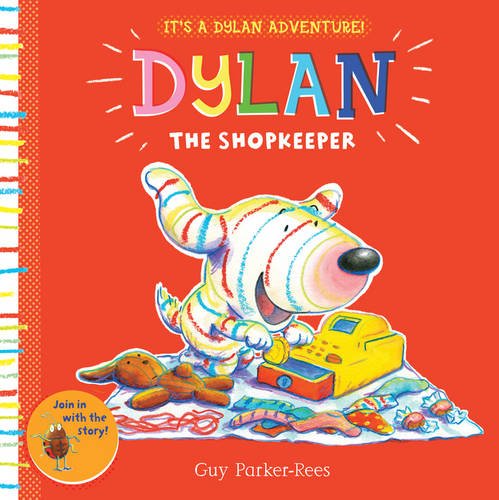 Book cover: striped dog "Dylan" behind a yellow cash register.