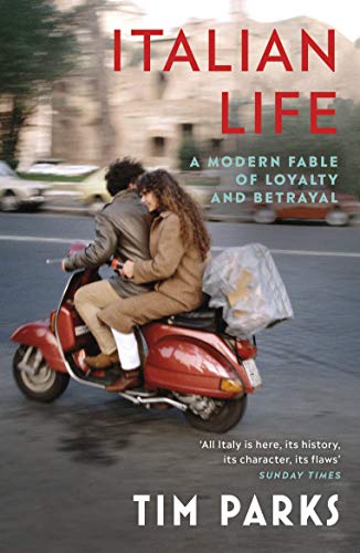 Book cover: couple on a red scooter in an Italian street.