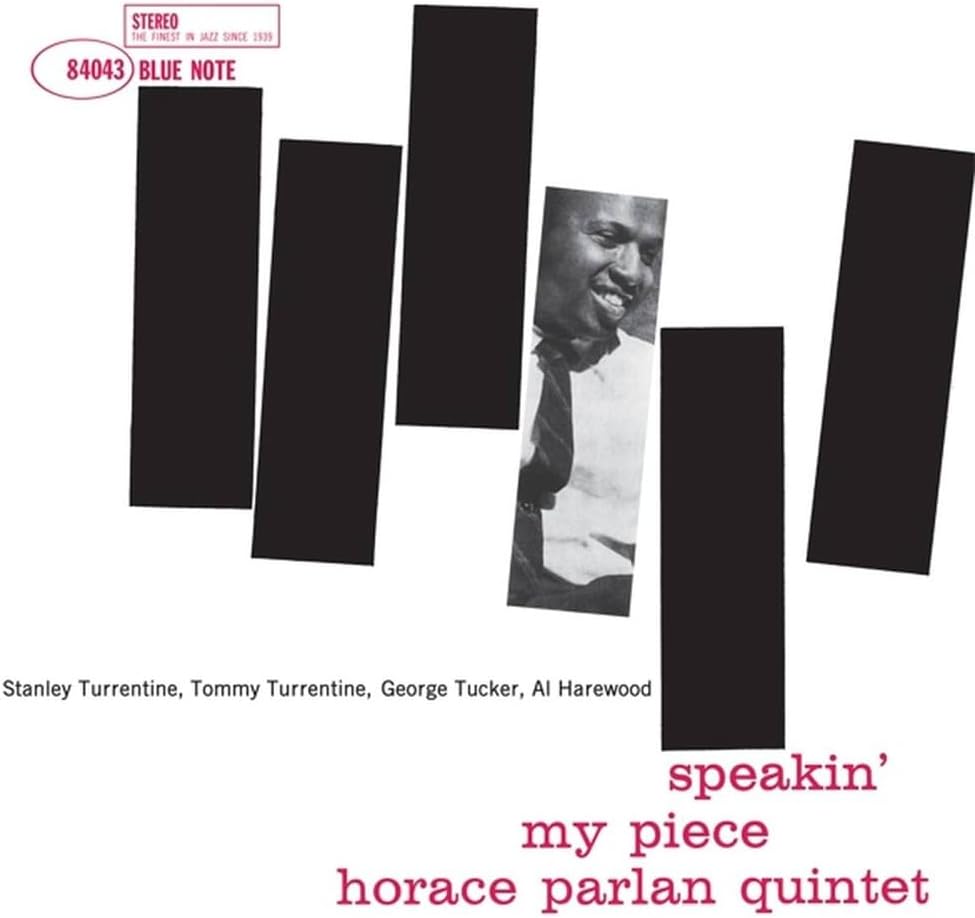 CD cover: black and white portrait of Parlan Horace with abstract design.