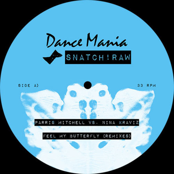 Blue vinyl record label with butterfly image and text: "Dance Mania".
